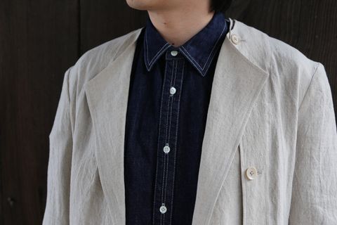 Yohji Yamamoto N-襟なし左身釦あきリネンジャケットstyle.2021.3.17.