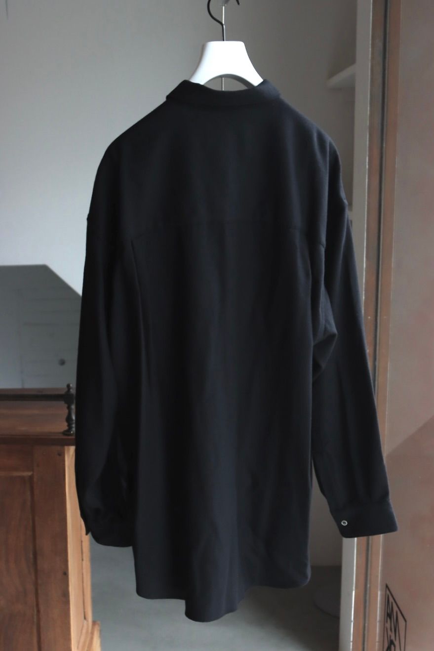 グラフペーパー25AW  Extra Fine Wool Viyella Oversized Regular Collar Shirt(GM253-50385)BLACK