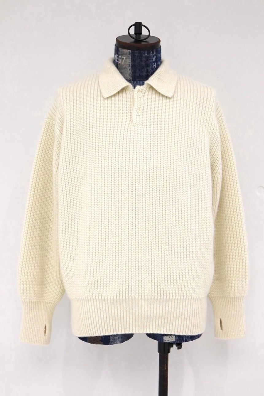 マーカウェア 26AW RIBBED POLO COLLAR JUMPER(A26C24SW02C)NATURAL WHITE☆新作発売！