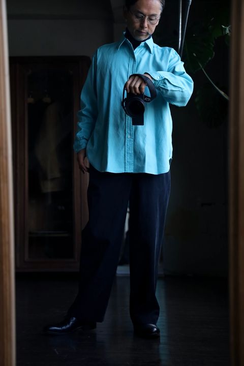 A.PRESSE Double Weave Twill Regular Collar Shirt"TURQUOISE"スタイル.2025.1.12.