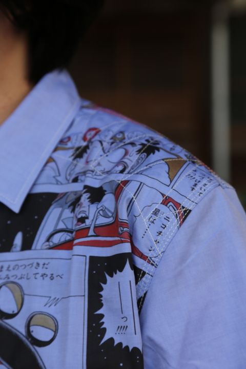 JUNYA WATANABE CDG MAN Dr.スランプアラレちゃん綿シャンブレーツイルプリント半袖シャツ style.2021.3.7.