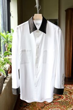 Yohji Yamamoto カフスレザーコットンシャツ (HW-B59-831-1A26)WHITE×BLACK☆7月8日(水)発売！