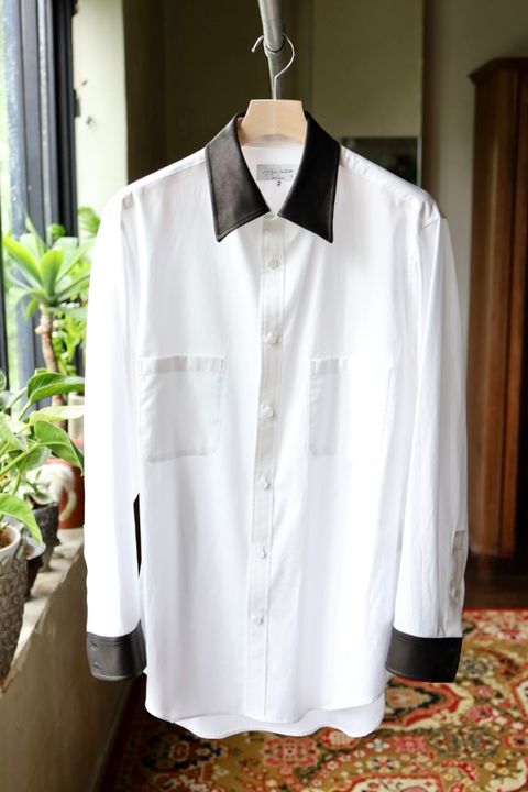 Yohji Yamamoto カフスレザーコットンシャツ (HW-B59-831-1A26)WHITE×BLACK☆7月8日(水)発売！