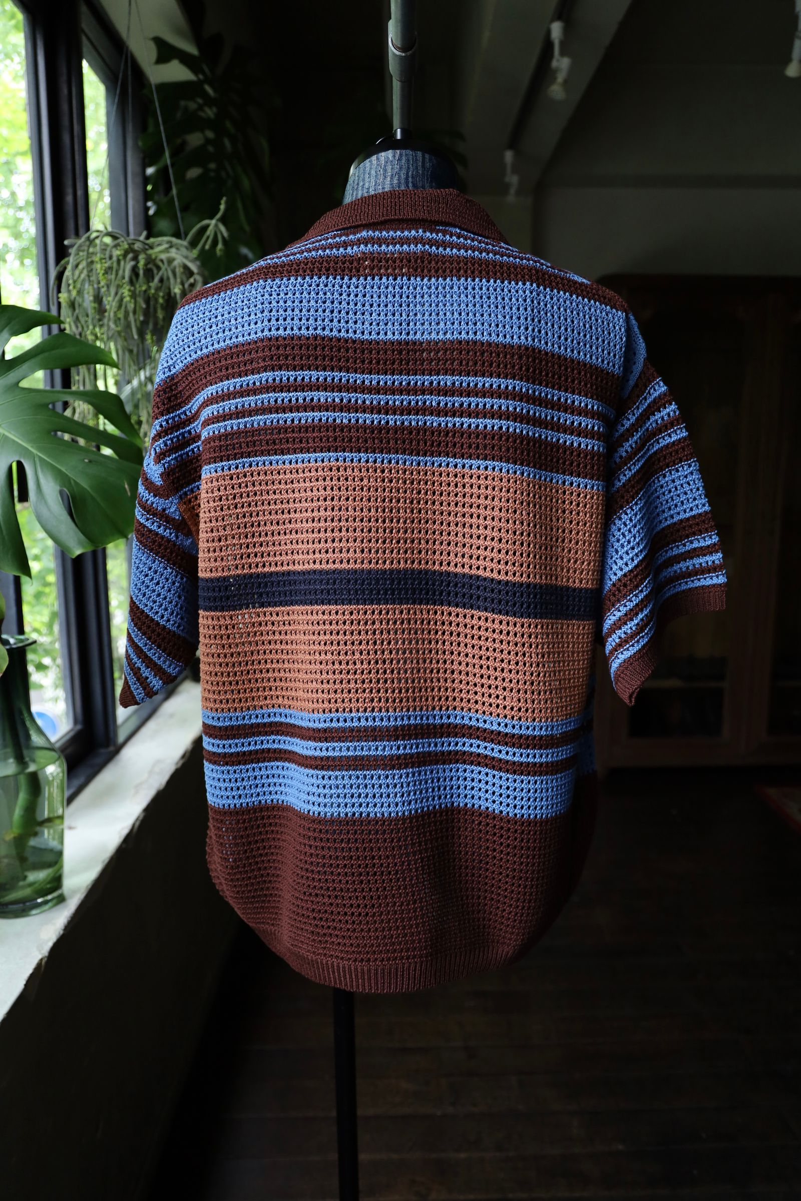 ヨーク24SS BORDER MESH KNIT SKIPPER POLO SHIRT(YK24SS0723S) BROWN×BLUE☆5月25日(土)発売！