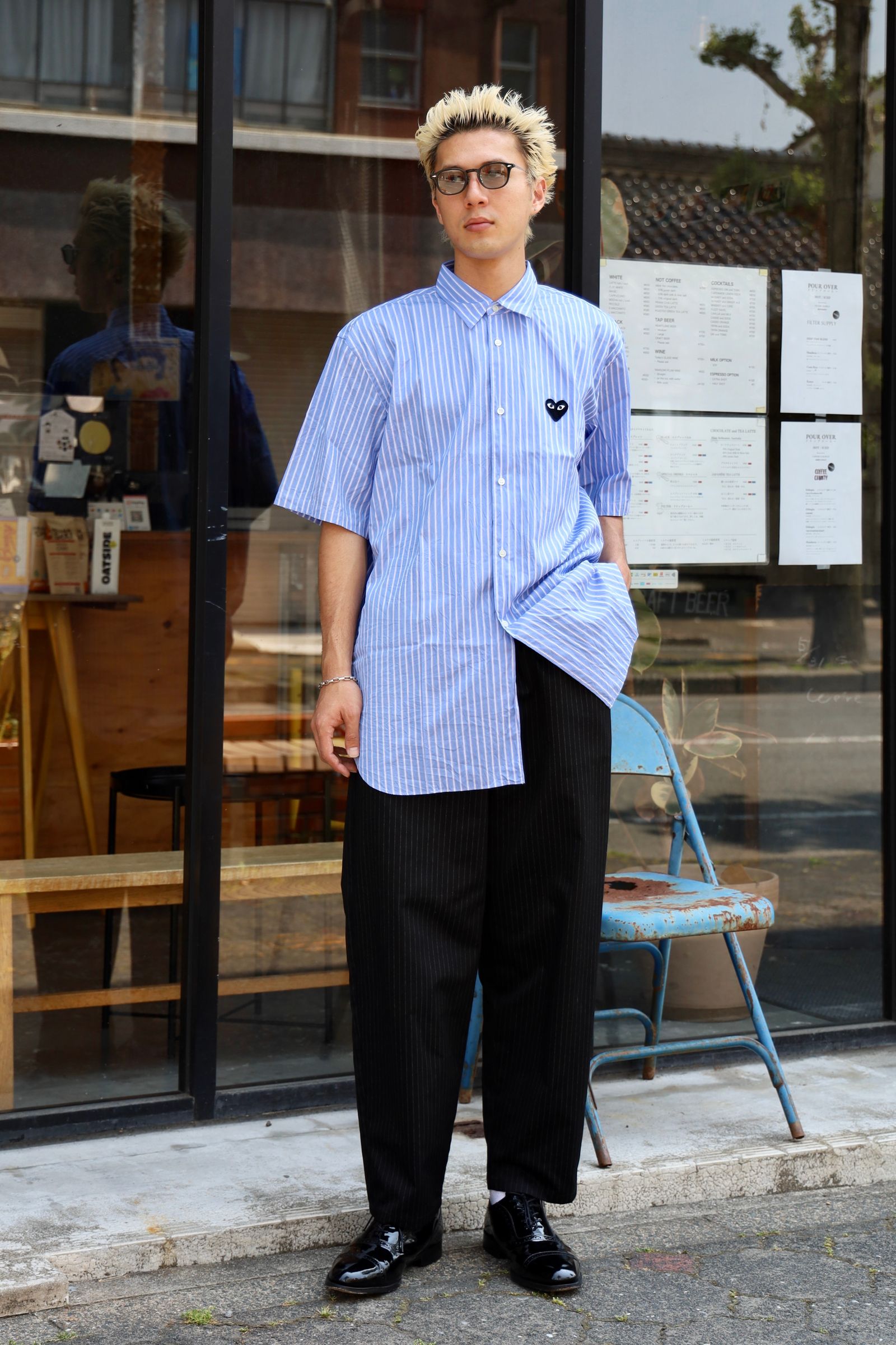 PLAY COMME des GARCONS STRIPED S/S SHIRT BLACK HEART