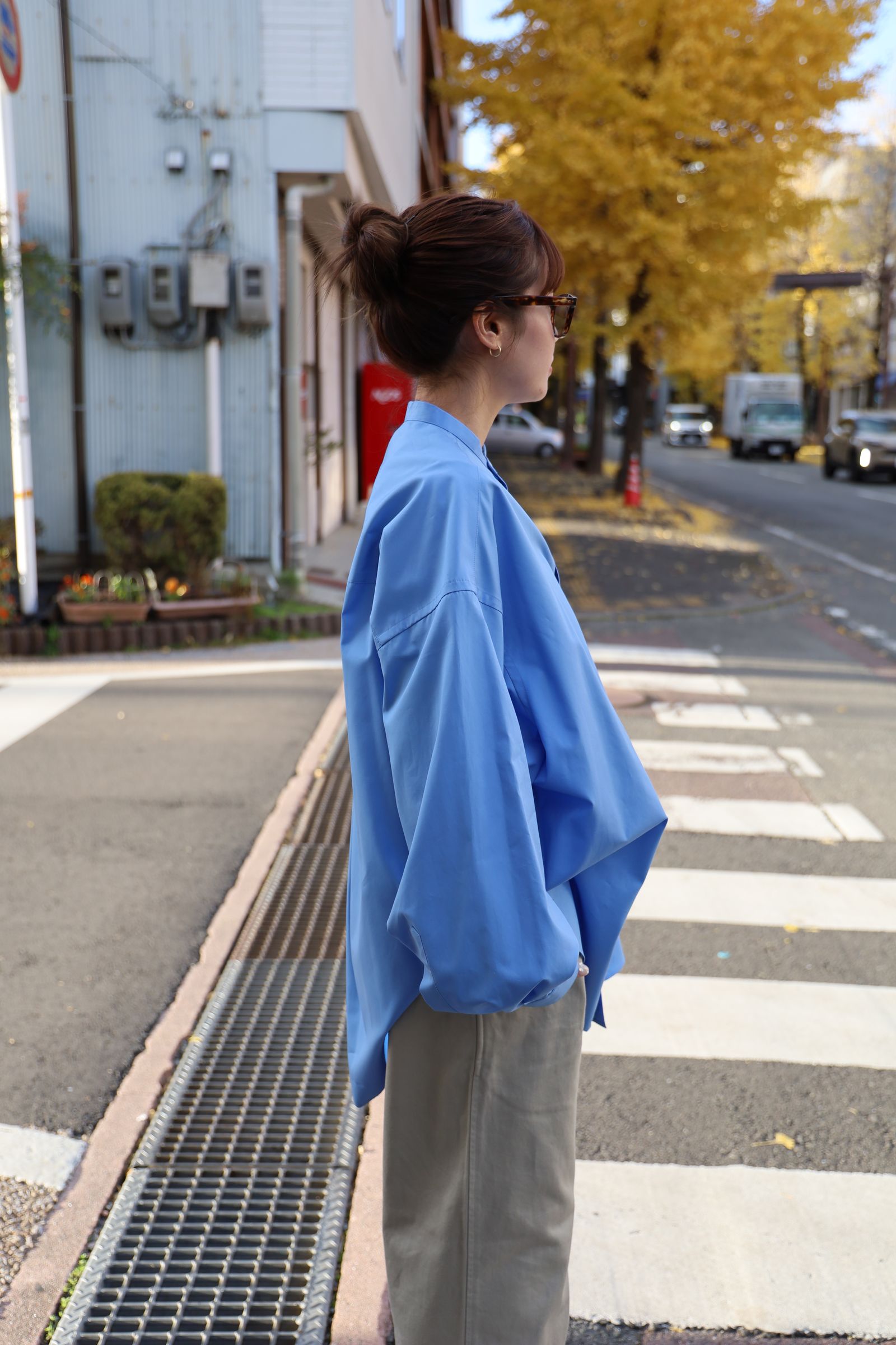 Graphpapaer 25SS 新作Hight Count Broad L/S Oversized Band Collar Shirt style.2024.12.14