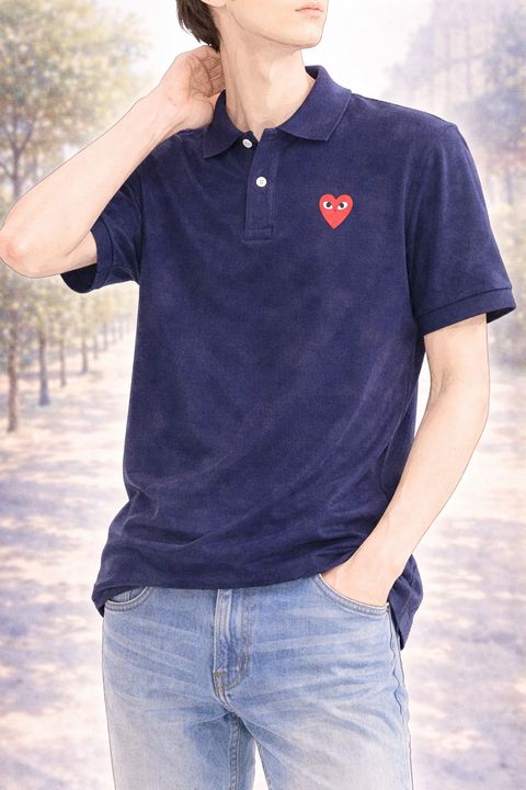 PLAYプレイコムデギャルソン ポロシャツ(AX-T006-051)NAVY(REDハート)