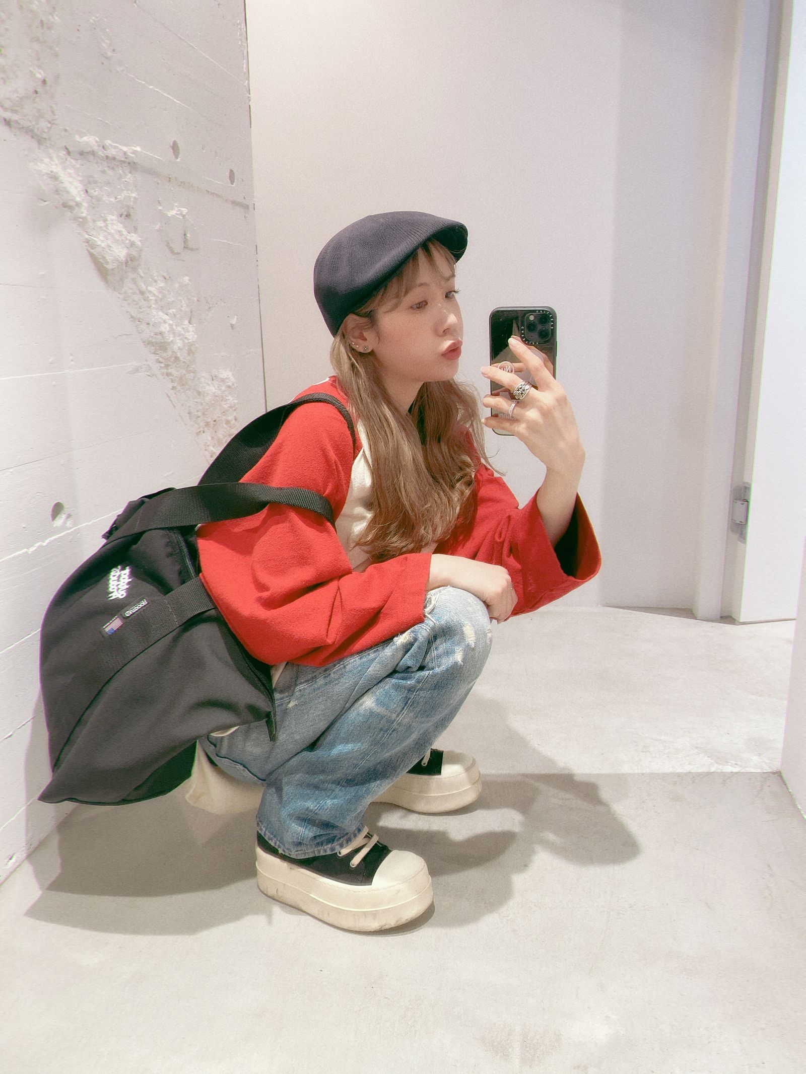 ブラームス 24SS Co/Silk Nep Baseball Raglan Tee(BHS24S022)Ivory-BODY × DarkRed