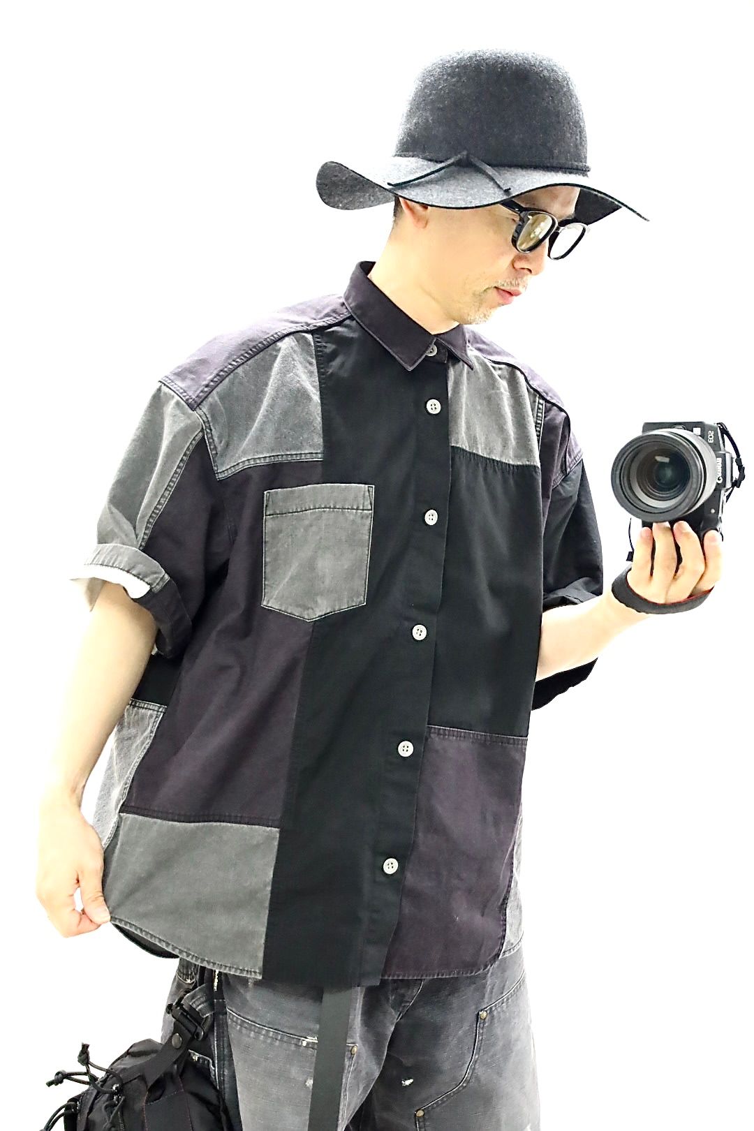 コムデギャルソンオム26SS パッチワークシャツ(HQ-B019-051)BLACK×GRAY☆4月3日(金)発売！