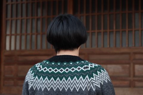JUNYA WATANABE COMME des GARCONS MAN ウールジャガードニット求心柄"TOP GRAY"style