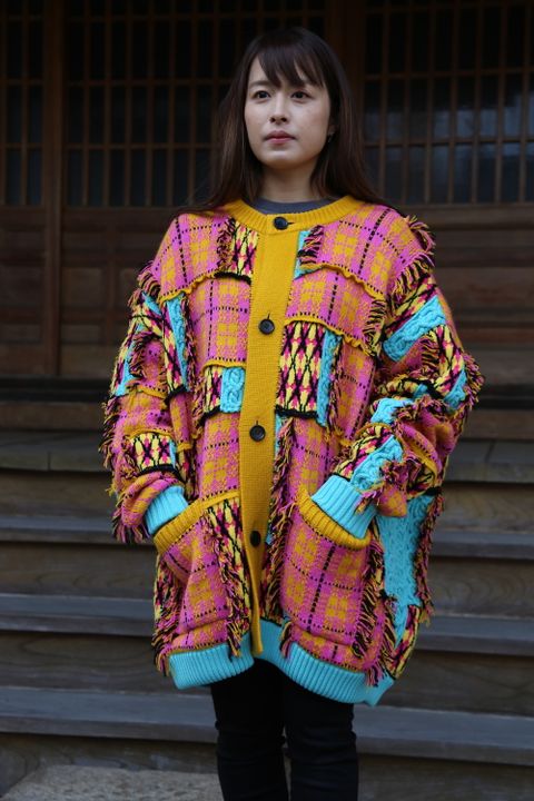 KIDILL Chaotic Argyle Tartan Cardigan"Yellow×Pink"Style.2020.12.14.