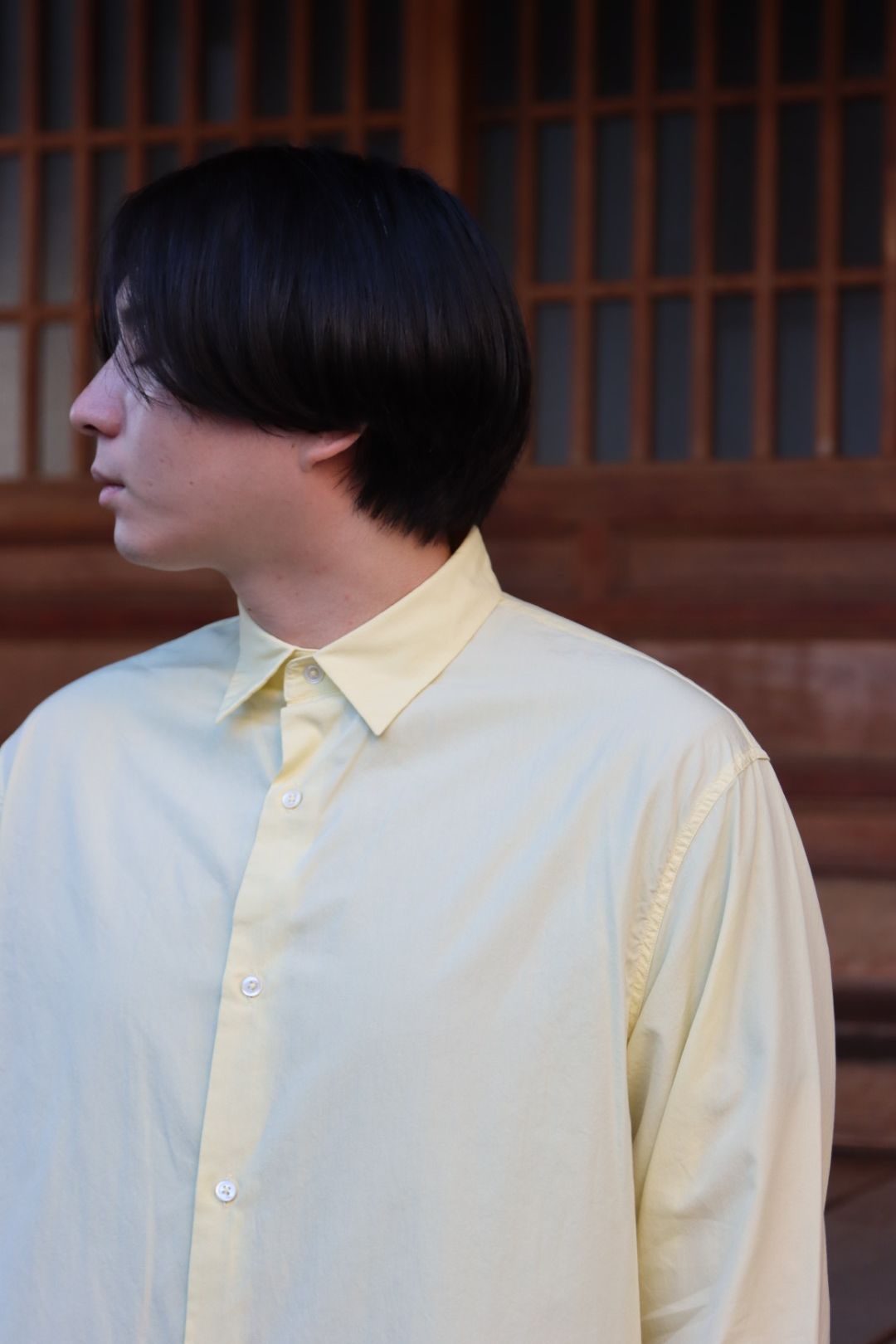 Ets.MATERIAUX Regular collar shirt(YELLOW)style.