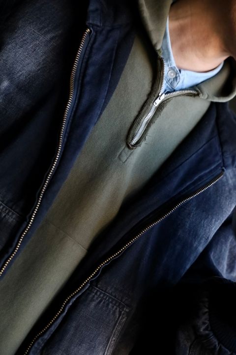 A.PRESSE Vintage Half Zip Sweat Hoodie"OLIVE"スタイル2025.1.25.