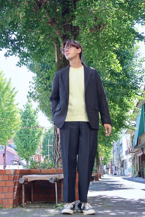 A.PRESSE 23AW Windowpane Jacketスタイル