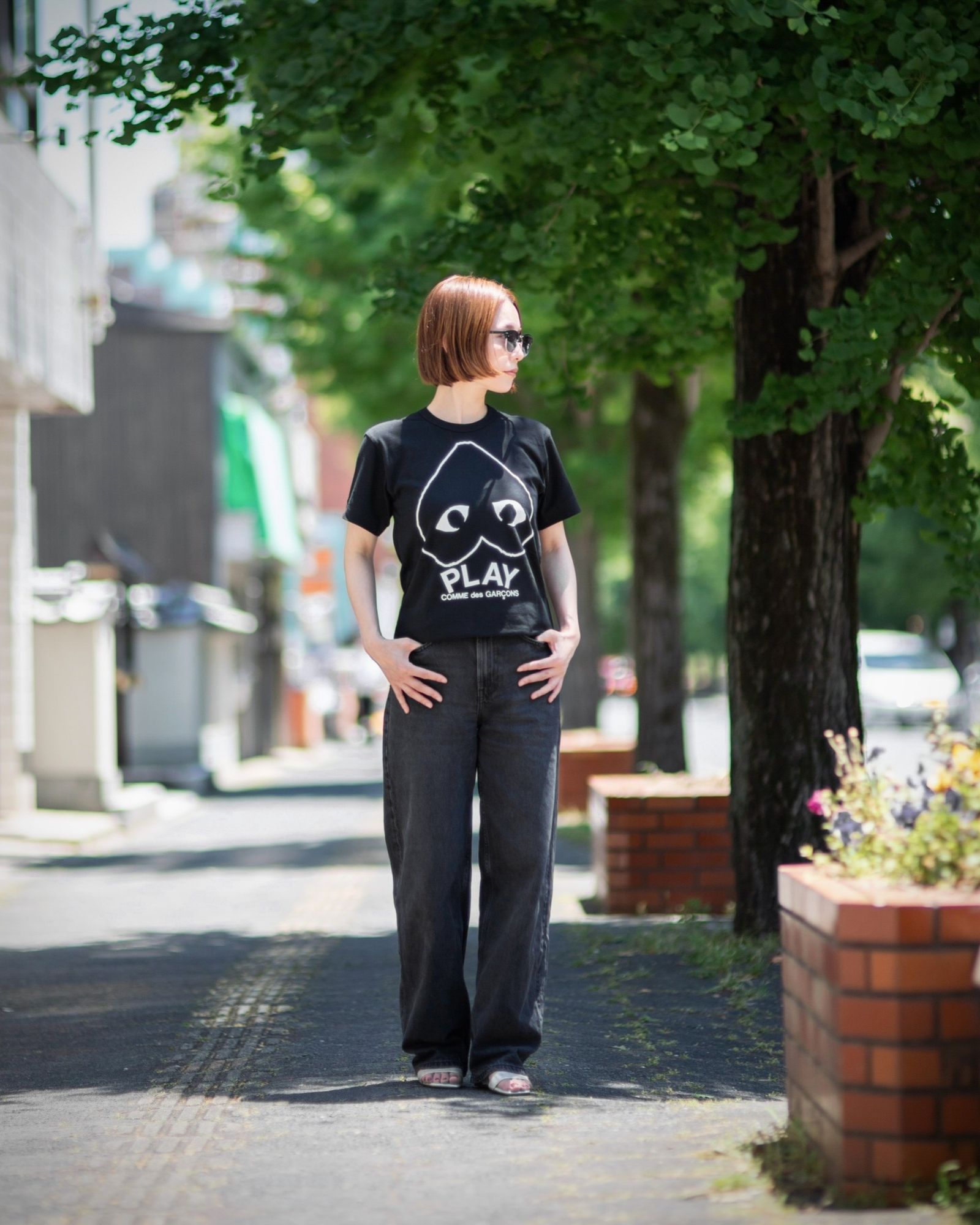 新品未使用【プレイコムデギャルソン】ロゴ刺繍Tシャツ　Sサイズ　ブラック PLAY COMME des GARCONS - PLAYプレイコムデギャルソン ロゴ