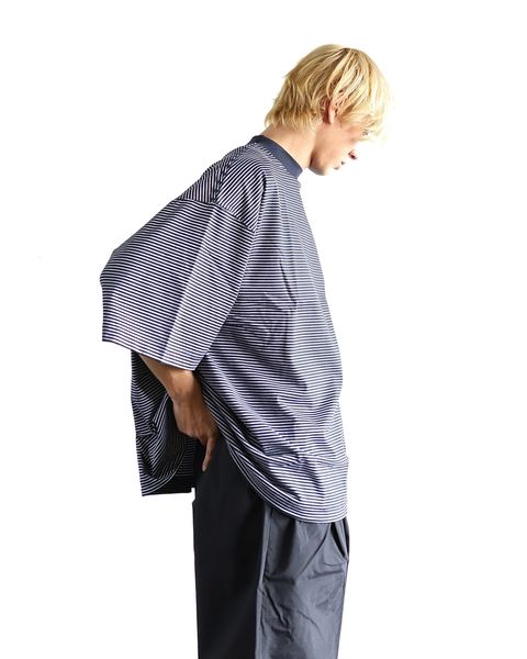 イズネス 24SS BALLOON BORDER SHORT SLEEVE T-SHIRT(NAVY) style 2024.4.5