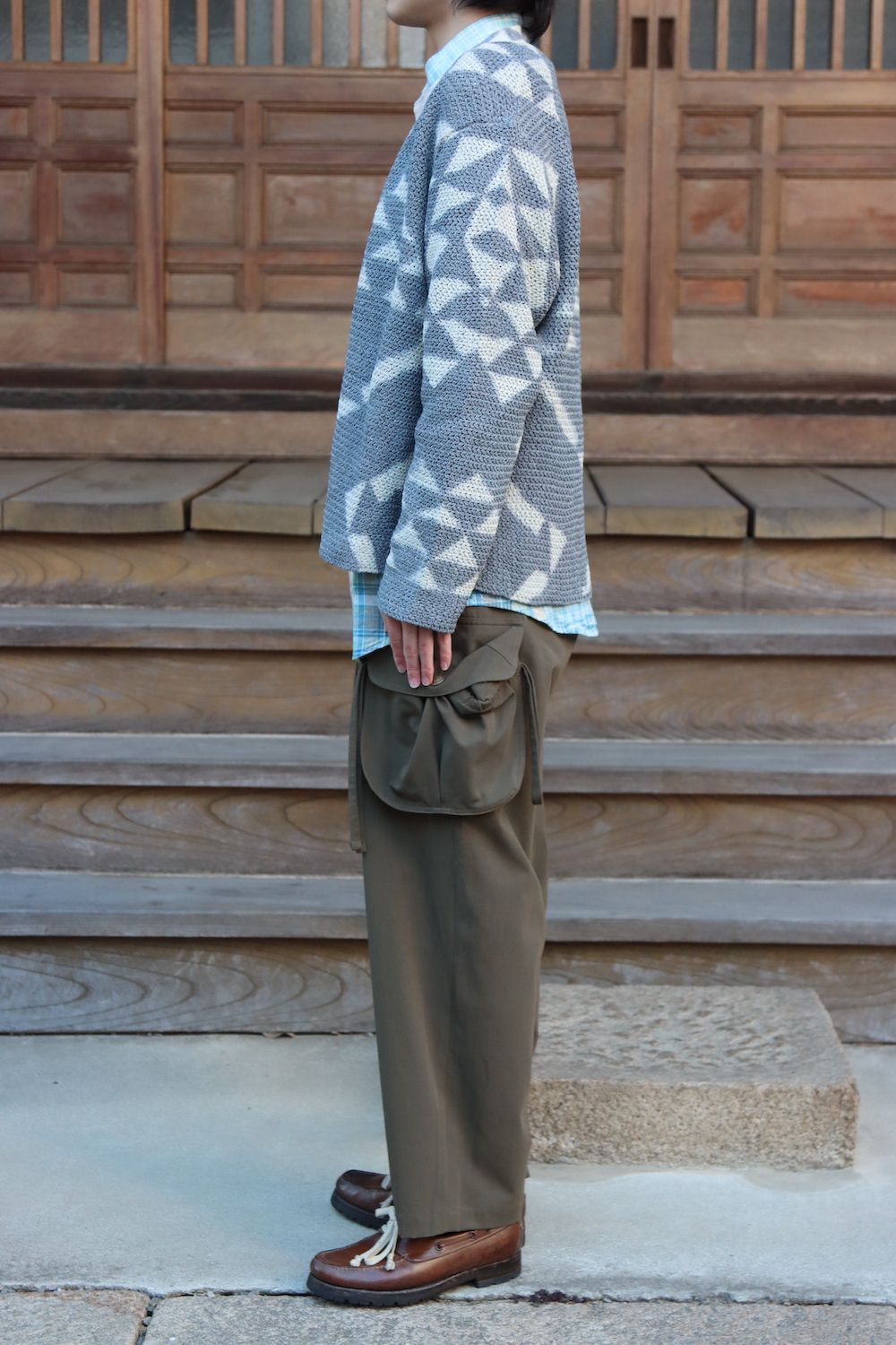 KHOKI Washi knit cardigan(22SS-K-03),Madras check shirt(22SS-B-03) style. 2022.02.21.