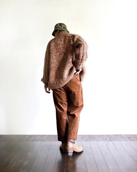 TapWater 23AW Shetland Wool Cowichan Zip Cardigan"BEIGE×BROWN"スタイル