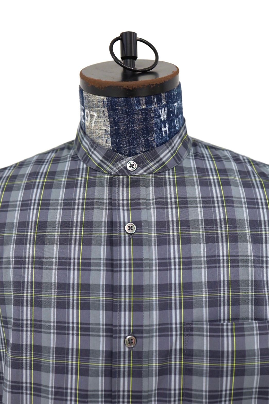 フレッシュサービス MADRAS DRY TECH BAND COLLAR SHIRT (FSC261-50250)GRAY