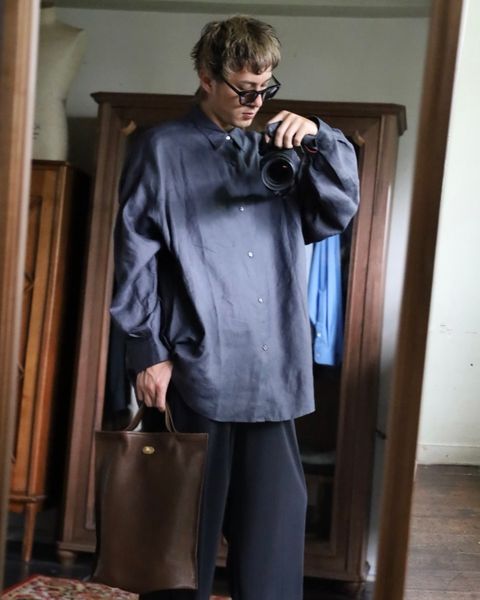Graphpaper Linen L/S Oversized Regular Collar Shirt PICKUP STYLE !