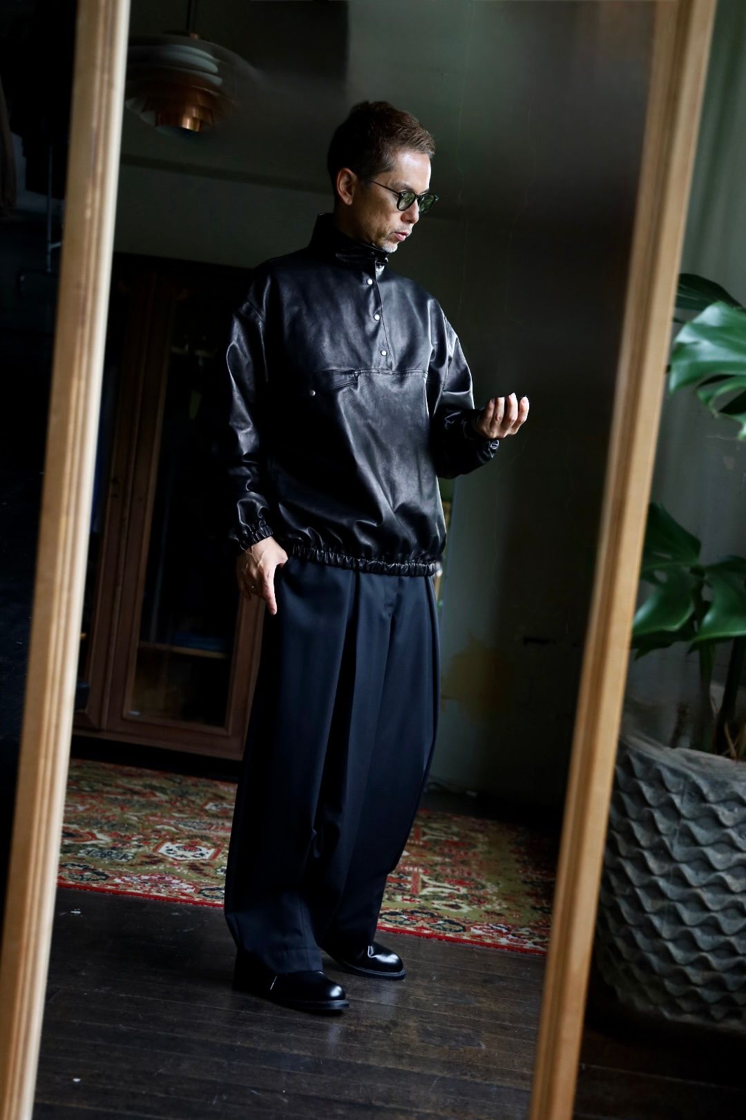 A.PRESSE 2026 STYLE2 Leather Pullover Snap Shirtsスタイル