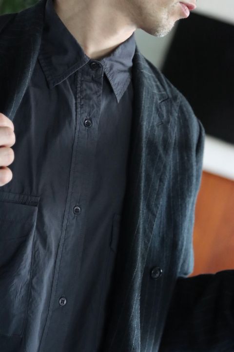 Graphpaper 22SS Garment Dyed Poplin Fatigue Shirt"C.GRAY"style.