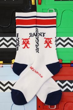 セントマイケル ソックス SINNER SOCKS (SM-HR1-0000-108)WHITE/RED/BLUE