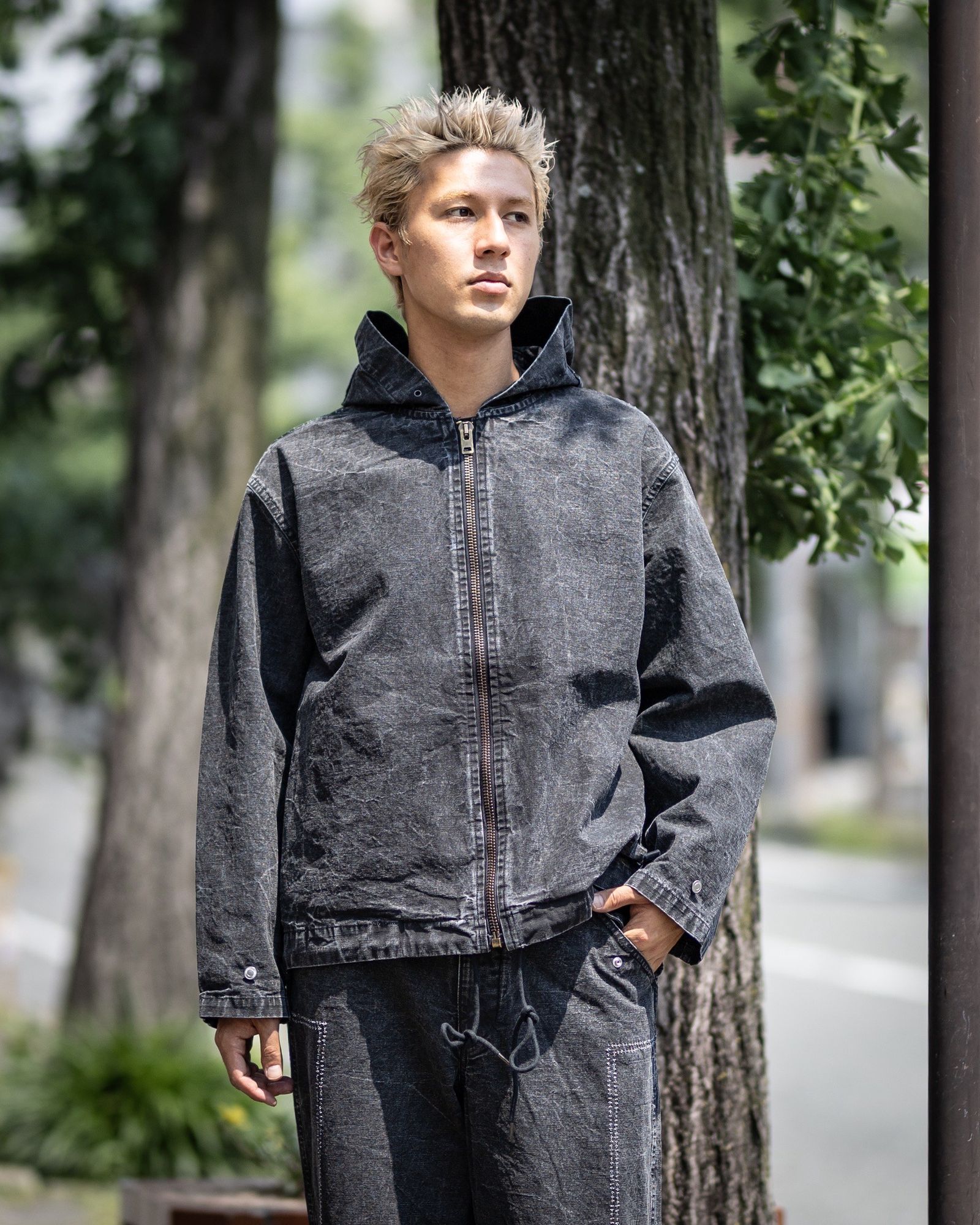 OPEN YY] APPLIQUE ZIPUP JACKET - GRAY / NAVY (OPEN