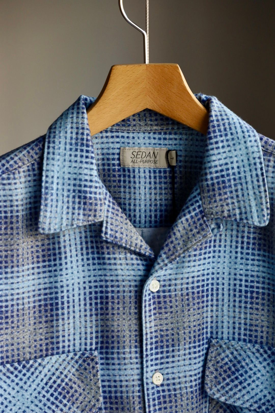 セダンオールパーパス FW25 Printed Plaid Flannel Open Collar Shirt(SD25F-SH02)Blue×Navy☆9月6日(土)発売！