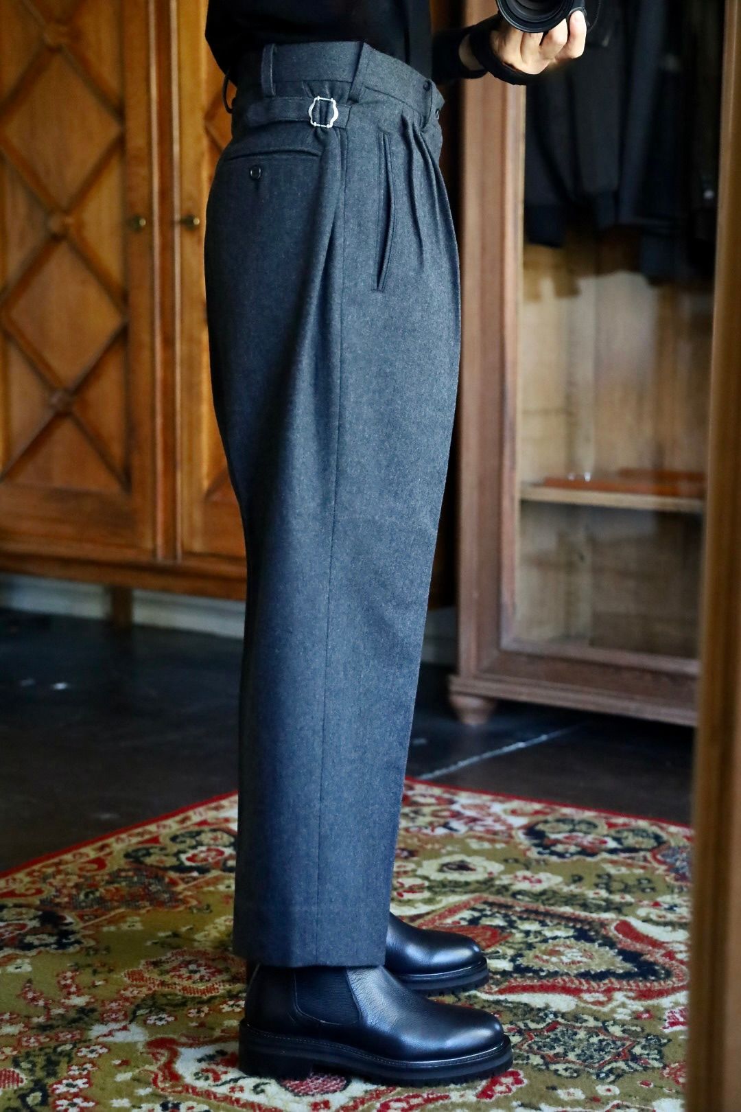 コムデギャルソンオム25FW ウールフラノパンツ(HP-P035-051)CHARCOAL