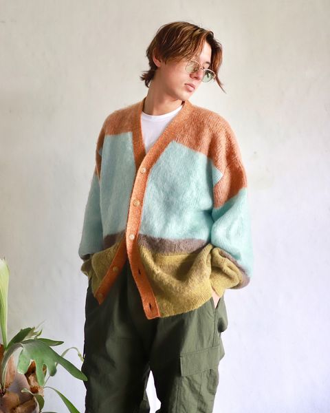 YOKE 23AW MOHAIR BORDER CARDIGAN"PINK"スタイル