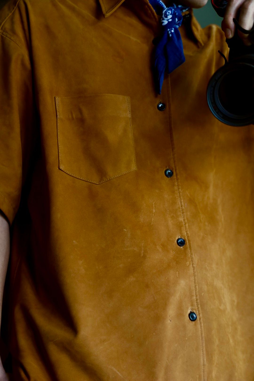 Graphpaper Cow Nubuck Leather S/S Oversized Regular Collar Shirt MARKスタイル