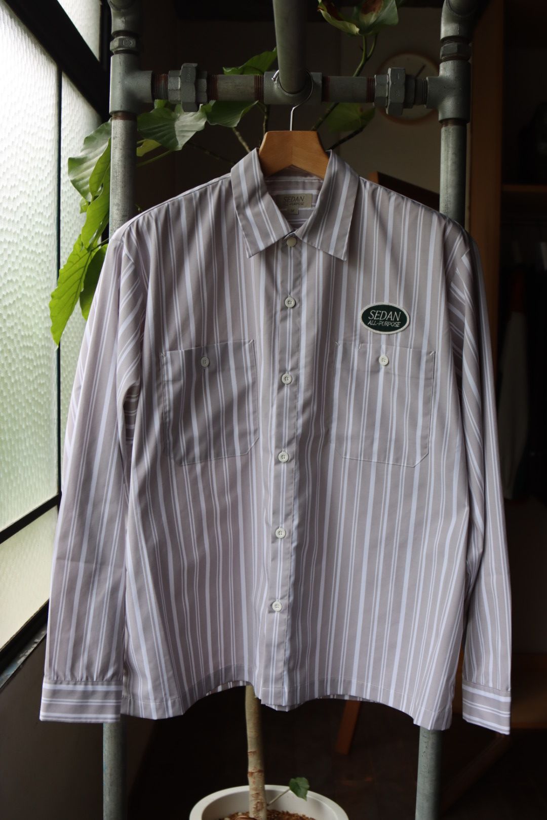 セダンオールパーパス23FW OVAL LOGO WORK SHIRT(SD23F-SH01)GREY STRIPE