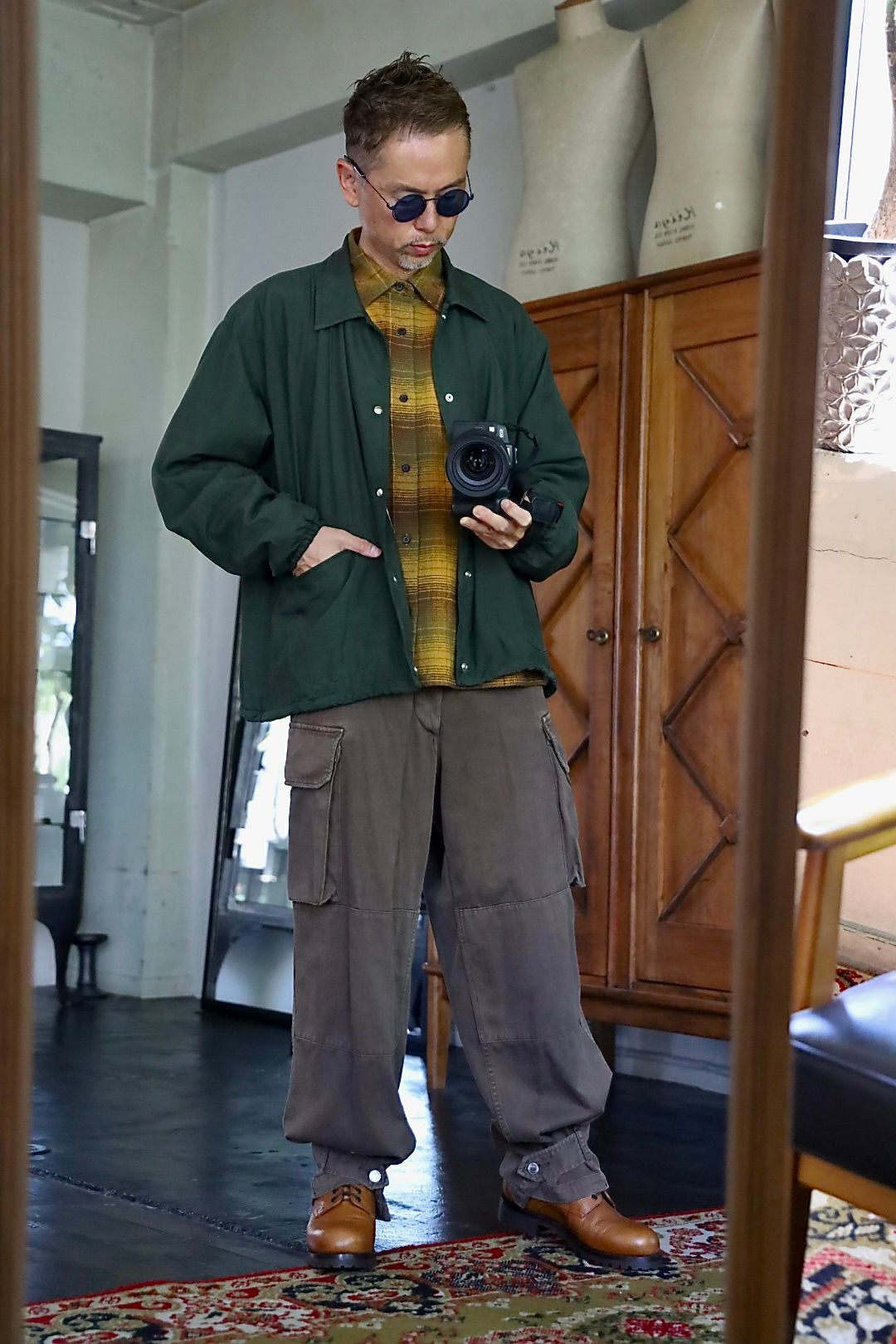 A.PRESSE 2026 STYLE2 Vintage Washed Silk Taffeta Coach Jacketスタイル