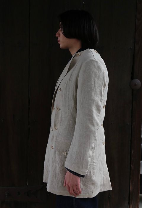 Yohji Yamamoto N-襟なし左身釦あきリネンジャケットstyle.2021.3.17.