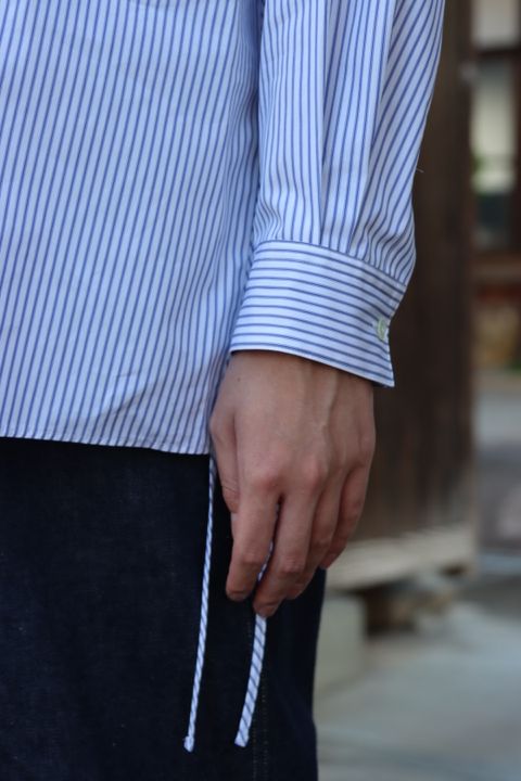 YOKE THOMAS MASON STRIPED PIPING SHIRT"WHITE"style.