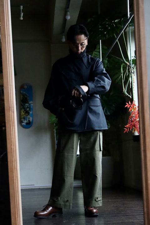 blurhms23SS Drill Chambray Motocycle Jacketスタイル.