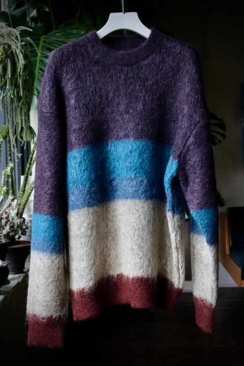 ヨーク23AW MOHAIR BORDER CREWNECK SWEATER(YK23FW0572S)PURPLE