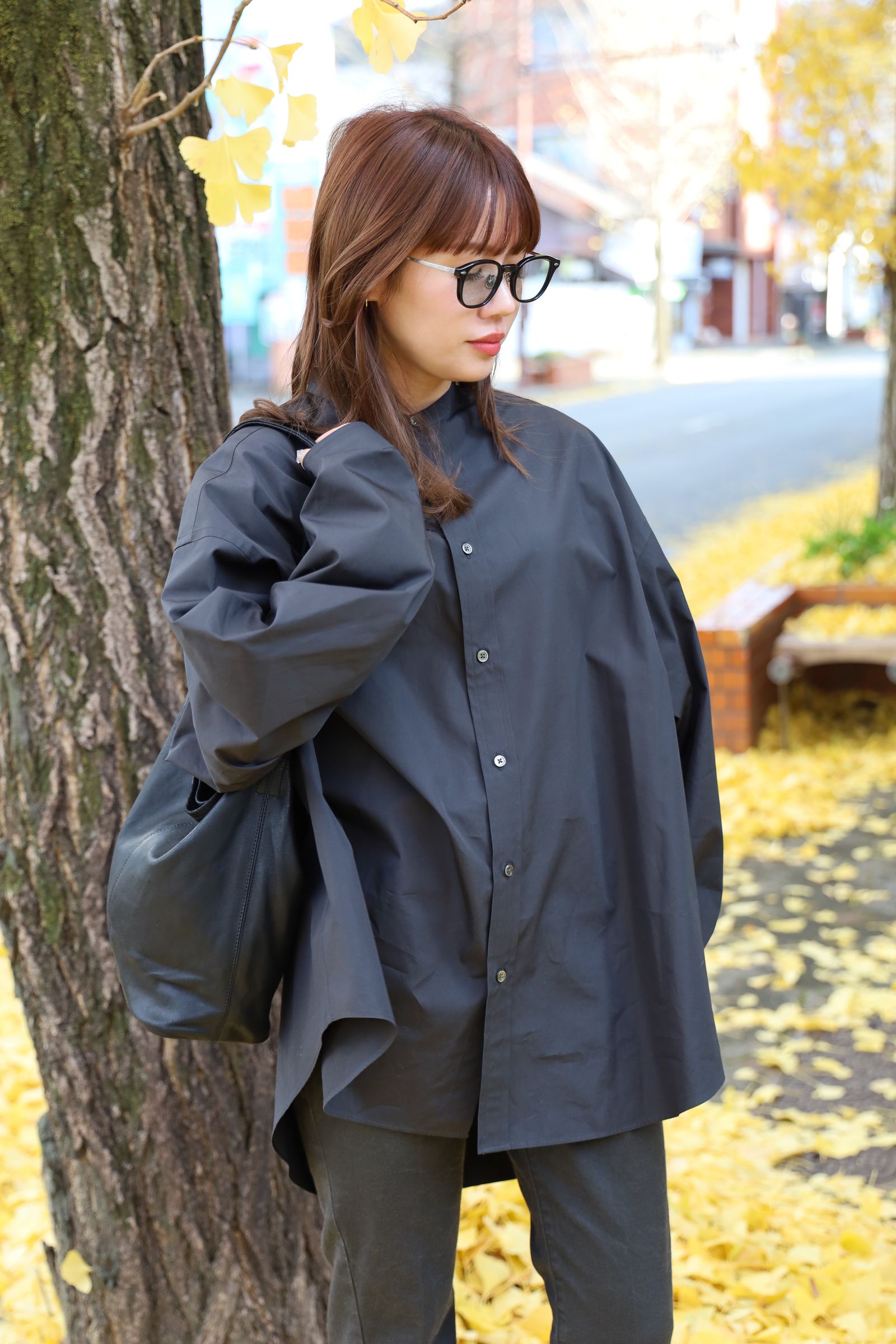 Graphpapaer レディース25SS 新作Hight Count Broad L/S Oversized Band Collar Shirt style.2024.12.16