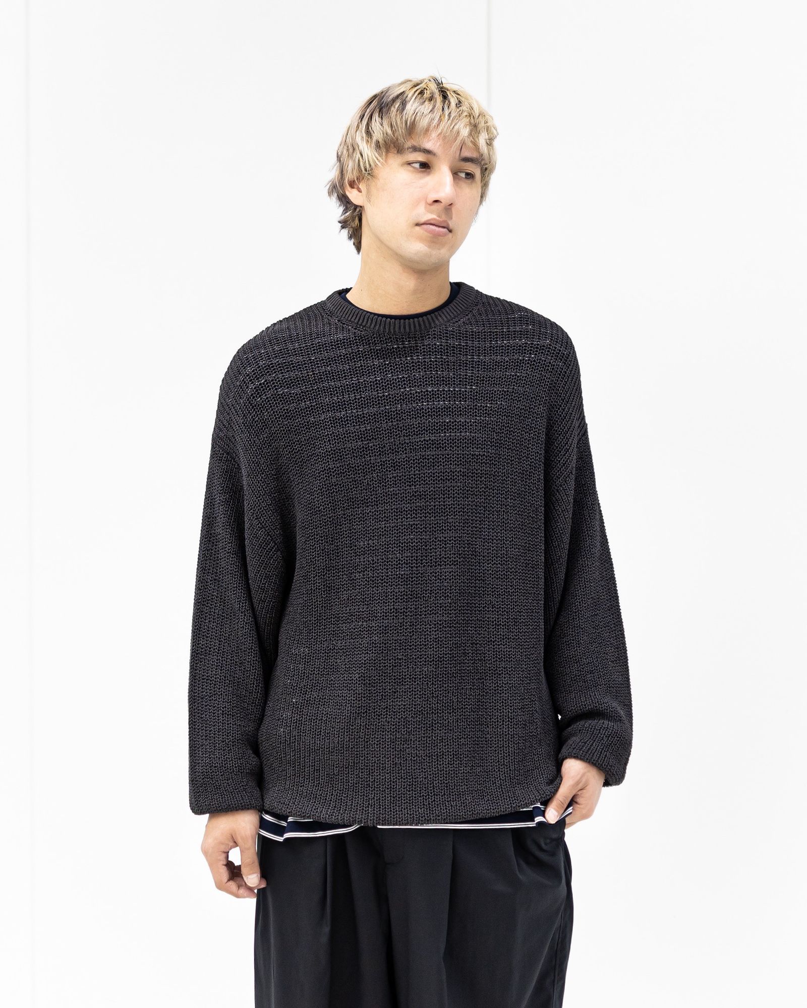 グラフペーパー26SS Coiled Wool Nylon Crew Neck Knit(GM261-80433)CHARCOAL☆2月28日(土)発売！