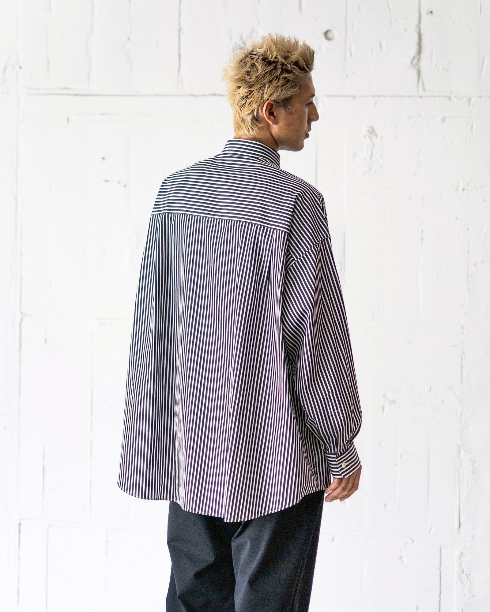 グラフペーパー25AW High Count Regular Collar Round Cut Oversized Shirt (GM253-50030C)BLACK STRIPE☆7月12日(土)発売！