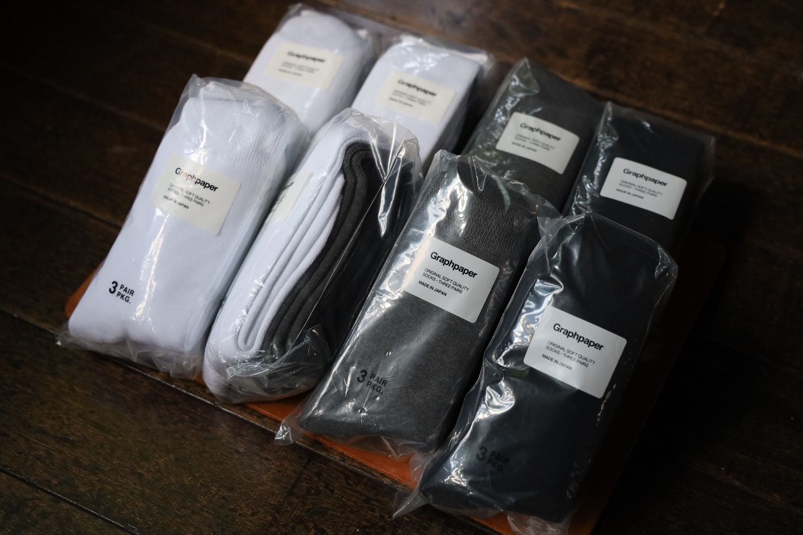 グラフペーパー 3パックソックス Graphpaper 3-Pack Socks (MONOTONE)