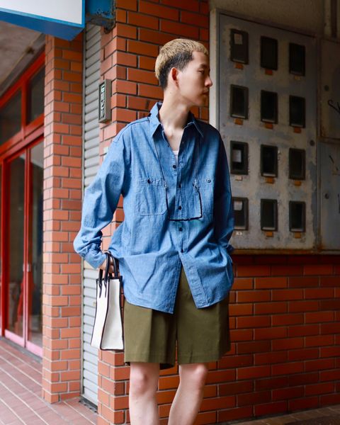 A.PRESSE アプレッセ 23AW style2 BB Washed Chambray Shirtスタイル