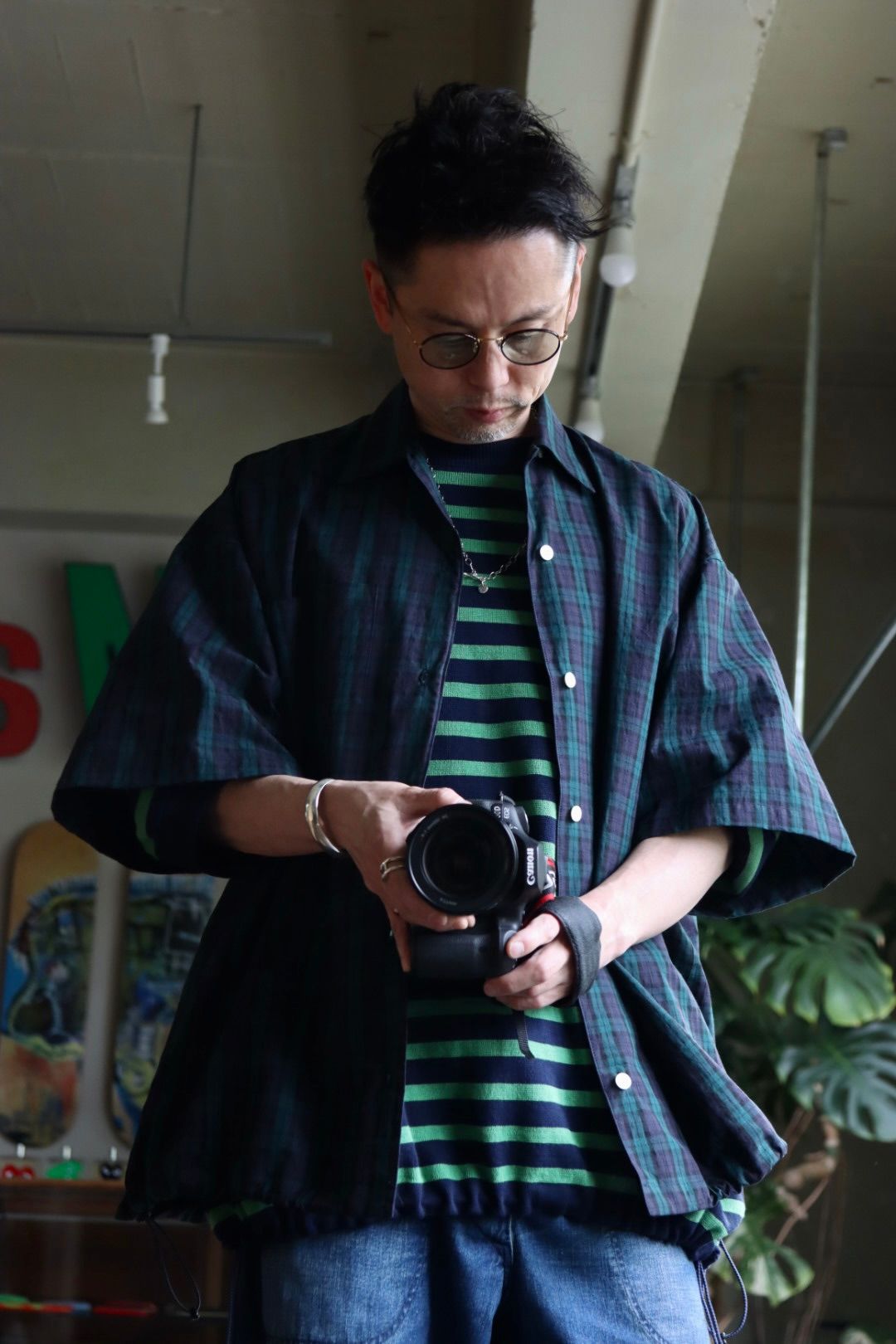 イズネス22SS BALLOON WIDE SHIRT(1022SSSH03)BLACK WATCH