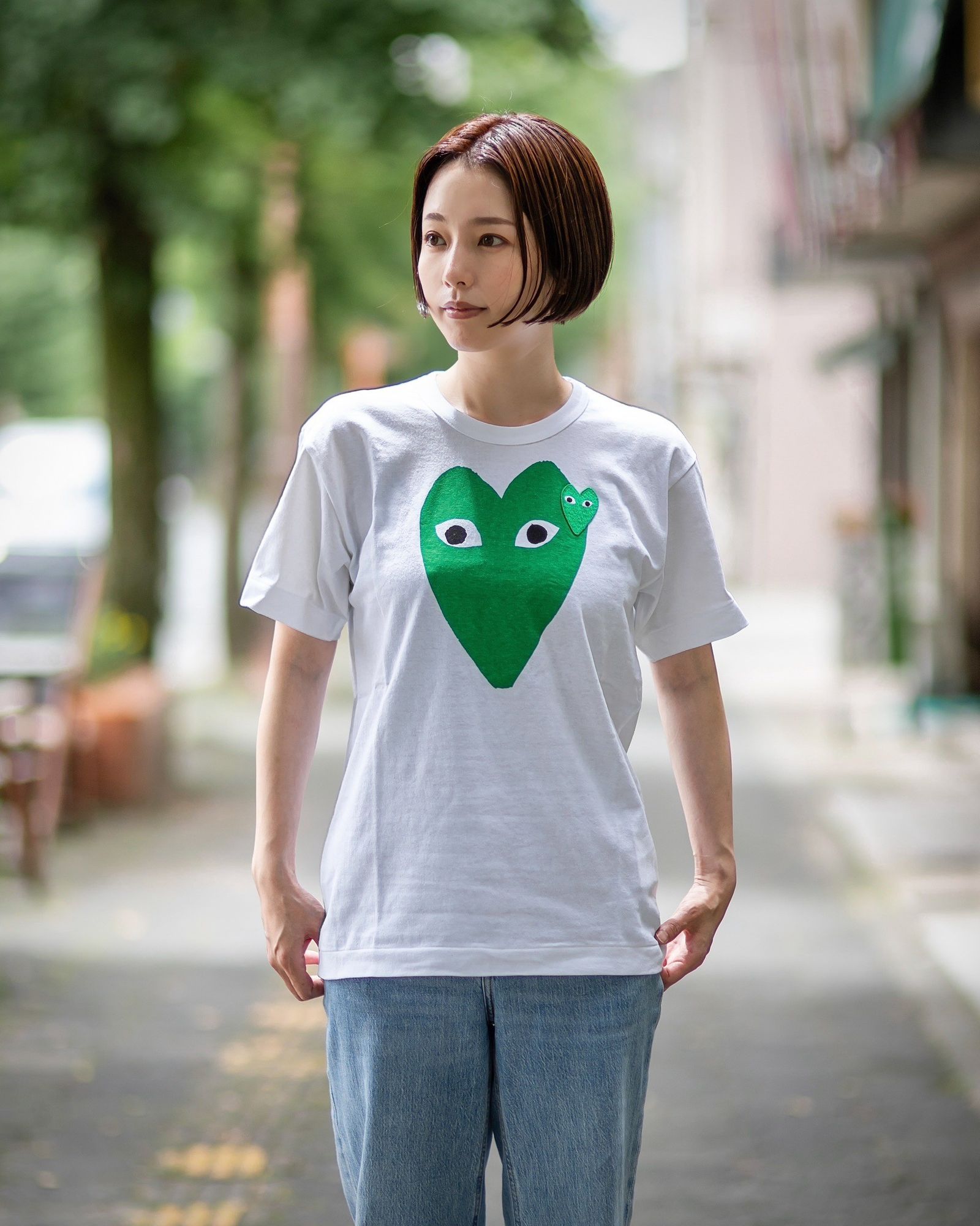 PLAY COMME des GARCONS - プレイコムデギャルソン グリーンハートTシャツ GREEN  HEART(WHITE)☆7月1日(月)発売！ | mark