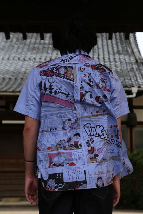 JUNYA WATANABE CDG MAN Dr.スランプアラレちゃん綿シャンブレーツイルプリント半袖シャツ style.2021.3.7.