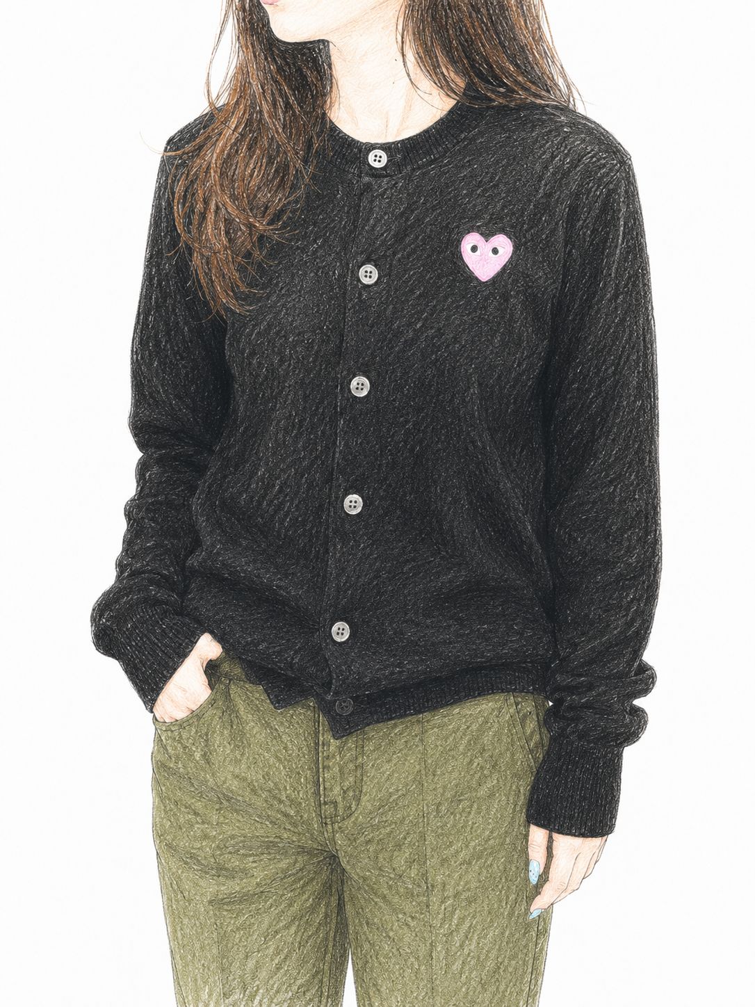 プレイコムデギャルソン ROUND NECK CARDIGAN PINK EMBLEM(AX-N098-051)BLACK-PINK EMBLEM☆7月5日(日)発売！