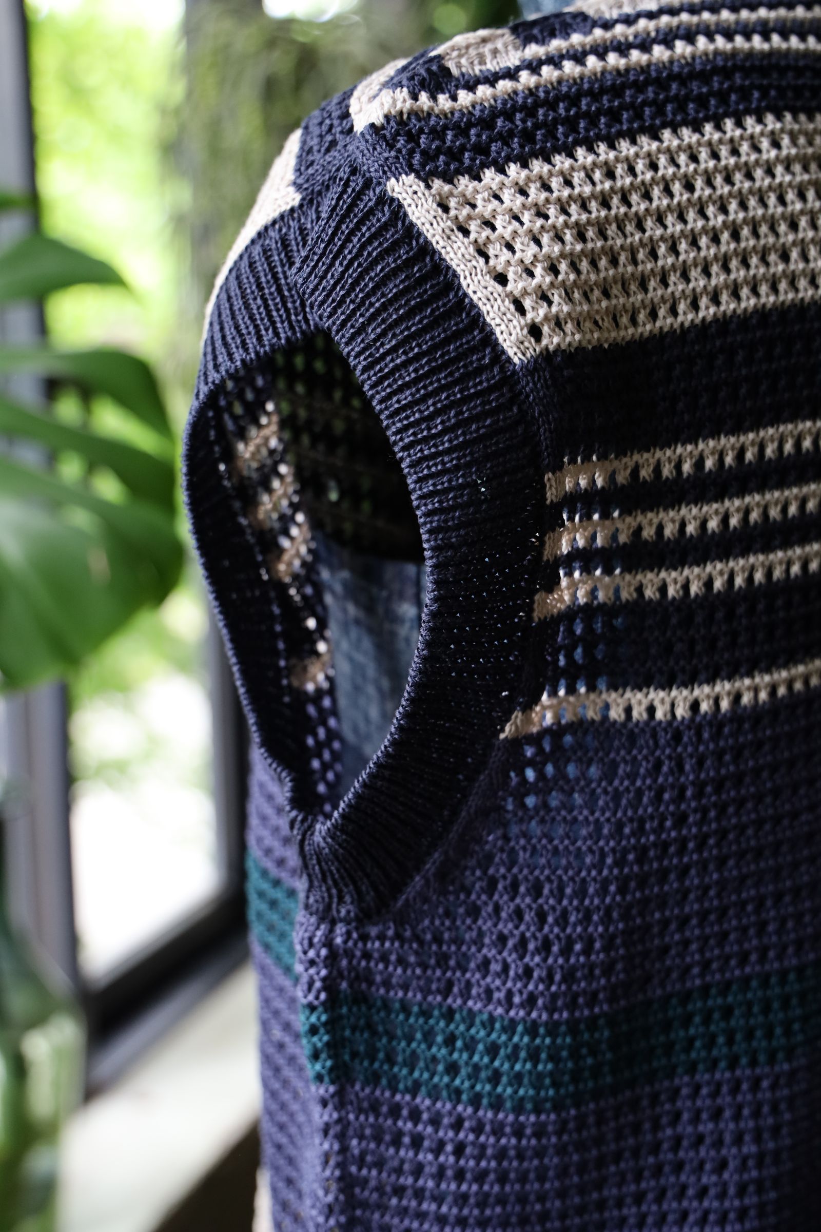 ヨーク24SS BORDER MESH KNIT VEST(YK24SS0722S) NAVY×BEIGE