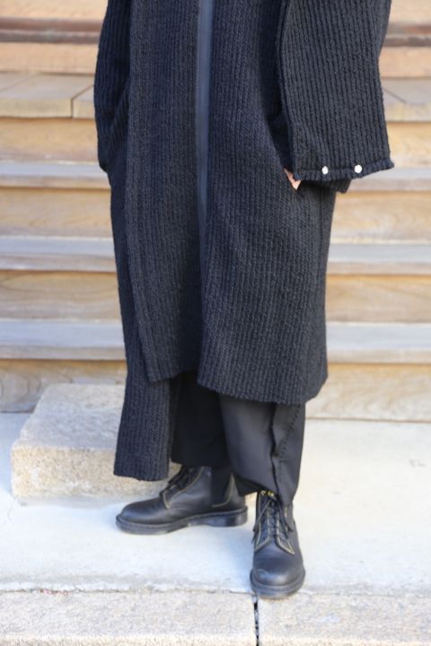 yohji yamamoto アンバランスファスナーロングニットカーディガン Style.2020.10.24.