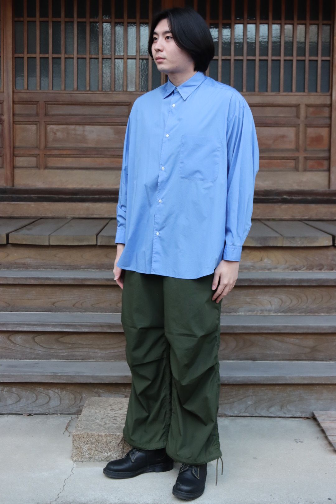 Graphpaper 22SS Broad L/S Oversized Regular Collar Shirt"BLUE".style